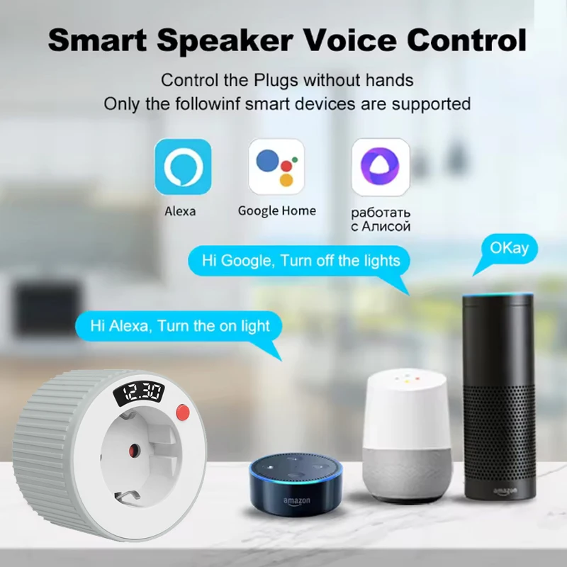Tuya Smart Plug WIFI EU 16A 3680W Socket Rotatable Countdown LCD Display Timing