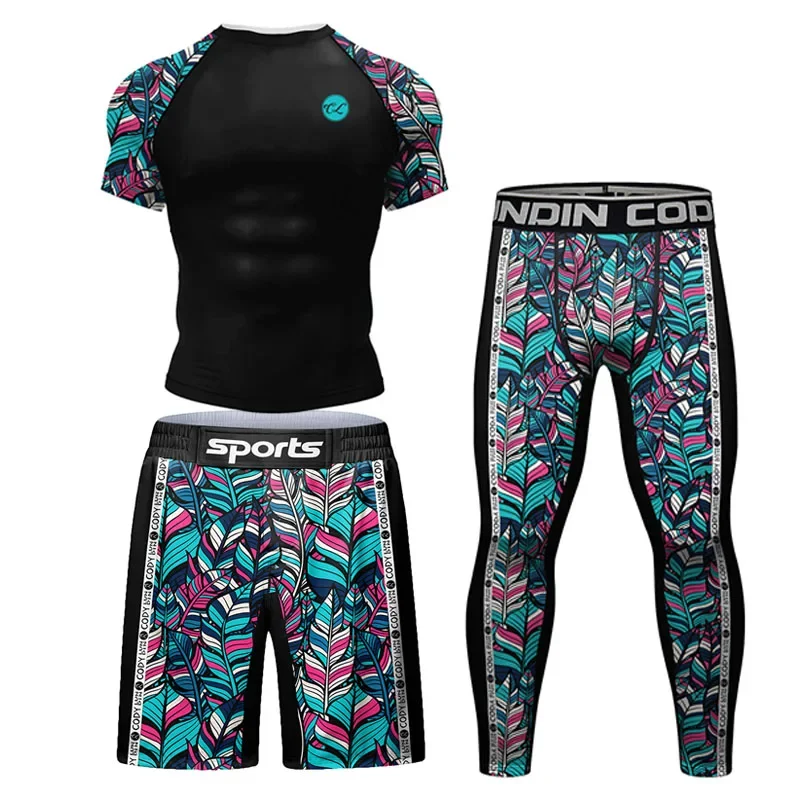 Grappling Jiu Jitsu MMA T-shirt + Pants Set Rashguard Men Bjj Boxing Jerseys Rash Guard MMA Shorts Boxeo Sport Clothing sports apparel mens t shirt