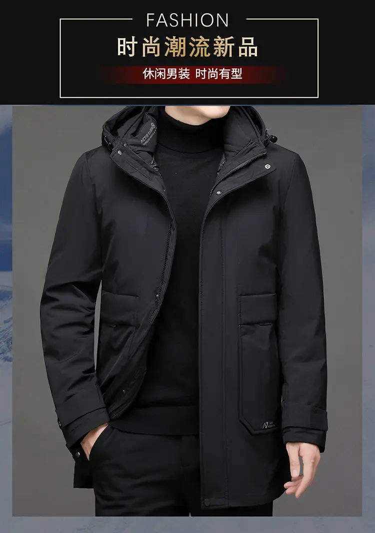 Abnehmbares Innenfutter und Hut, mit Baumwolle gefütterte Jacken, 2025, Winter-Herren-Business-Casual-Daunenmantel mit Kapuze, winddicht, verdickte Parkas für den Außenbereich – Detail 1