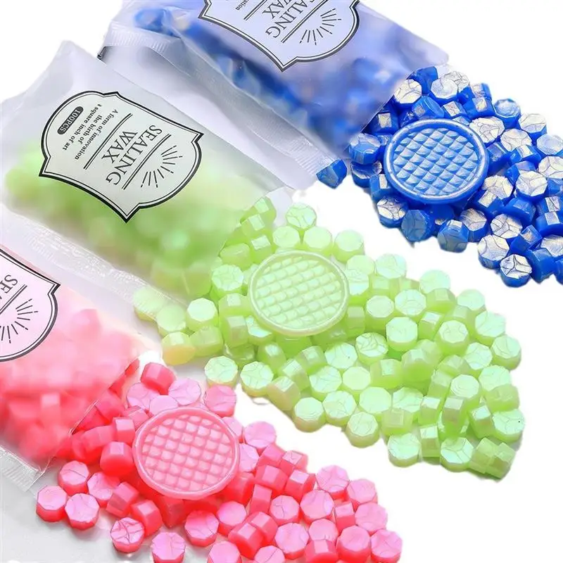 100pcs Octagon Aurora Wax Particles Stamp Sealing Wax Beads Seal Wax DIY Scrapbooking Wedding Invitation Card Decoration Craft