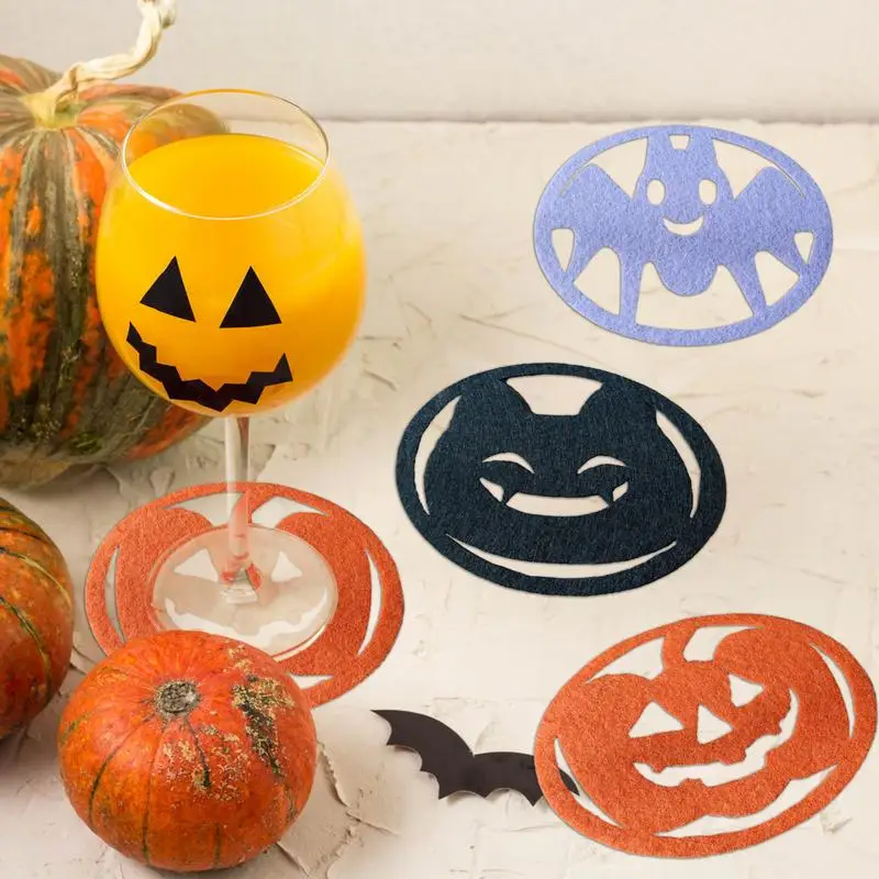 

Подставки для кофейного столика, подставка для чашки в виде тыквы, летучей мыши, 4 шт., нескользящий держатель для бутылки, впитывающие чашки в виде животных на Хэллоуин, аксессуары для подарка