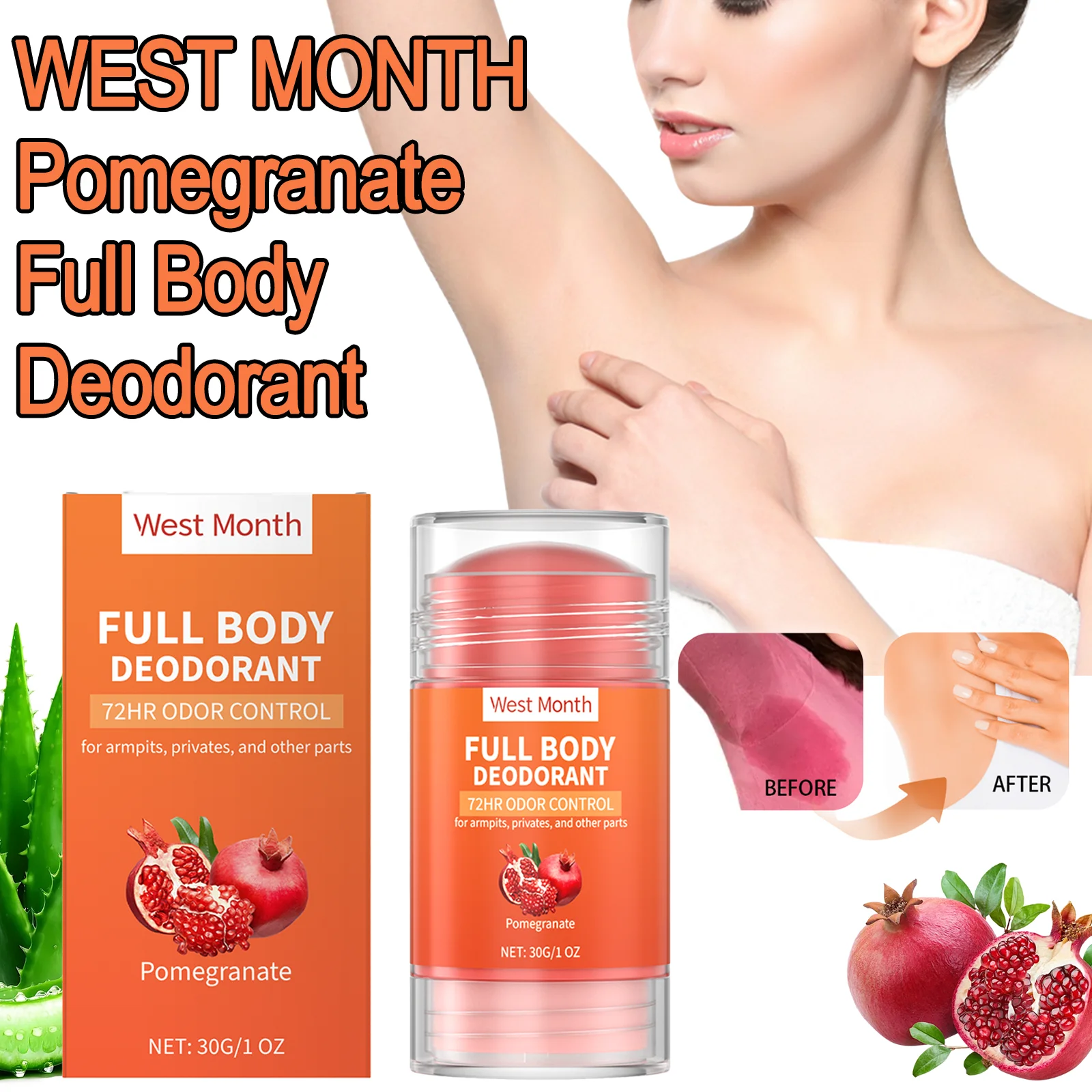Pomegranate Body Deodorant Cream, 72 Hours Odor Control, Aluminum-Free, Mild Soothing, Fresh Fragrance - Suitable For Sensitive_voghion.com
