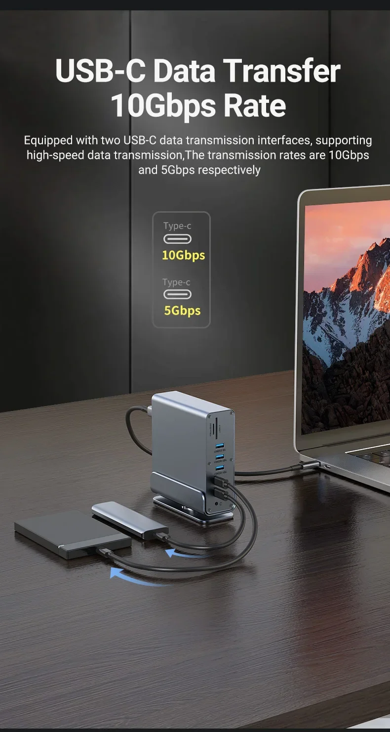 15 in 1 USB C ドッキングステーション HDMI DP 4K HD 垂直 USB
