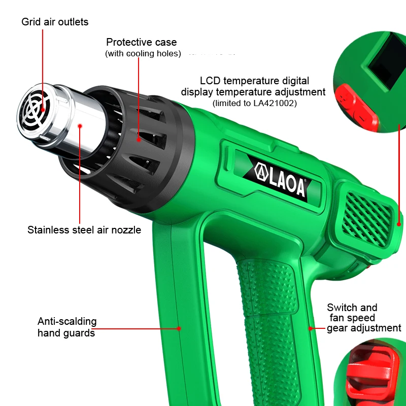 LAOA 2000W Heat Gun Variable Temperature Advanced Electric Hot Air Gun Power Tool Hair dryer for soldering Thermoregulator