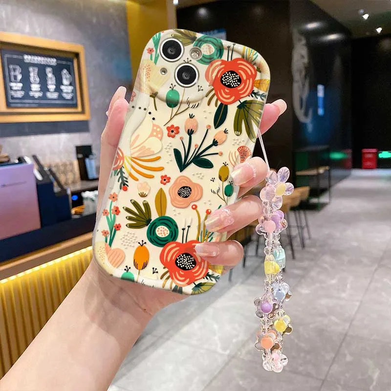 Floral Print Soft Cover with Wrist Chain and Wavy Edge