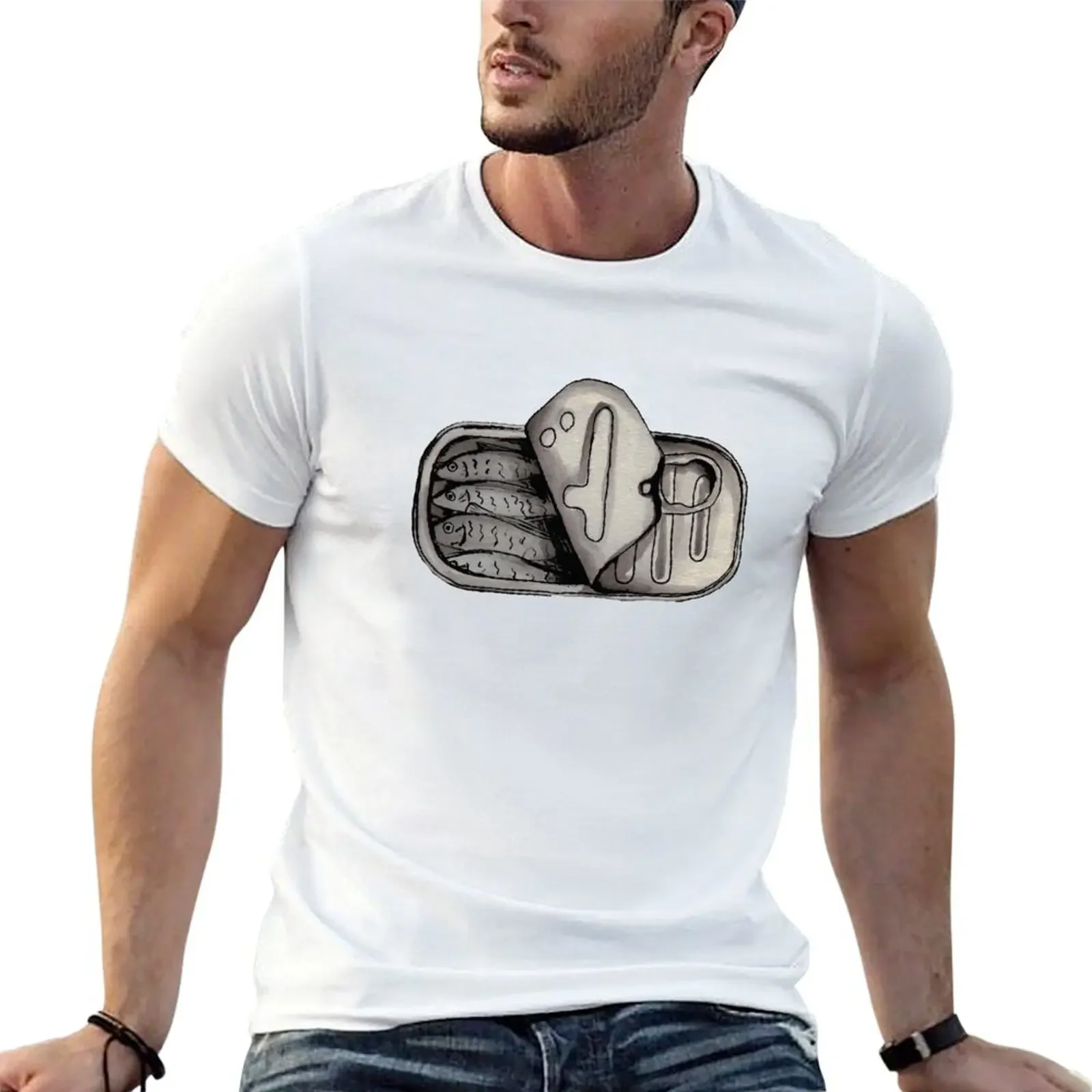 

Sketchy tin of sardines T-shirt boys animal print summer top mens t shirts casual stylish