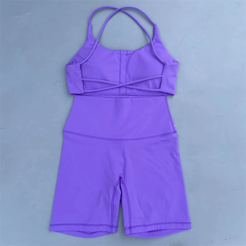 Solid Color Soft Gym Yoga Set Short Legging +Cross Back Sport Bra Tracksuit Women Gym Suit Comprehensive Training Jog Athletic 6