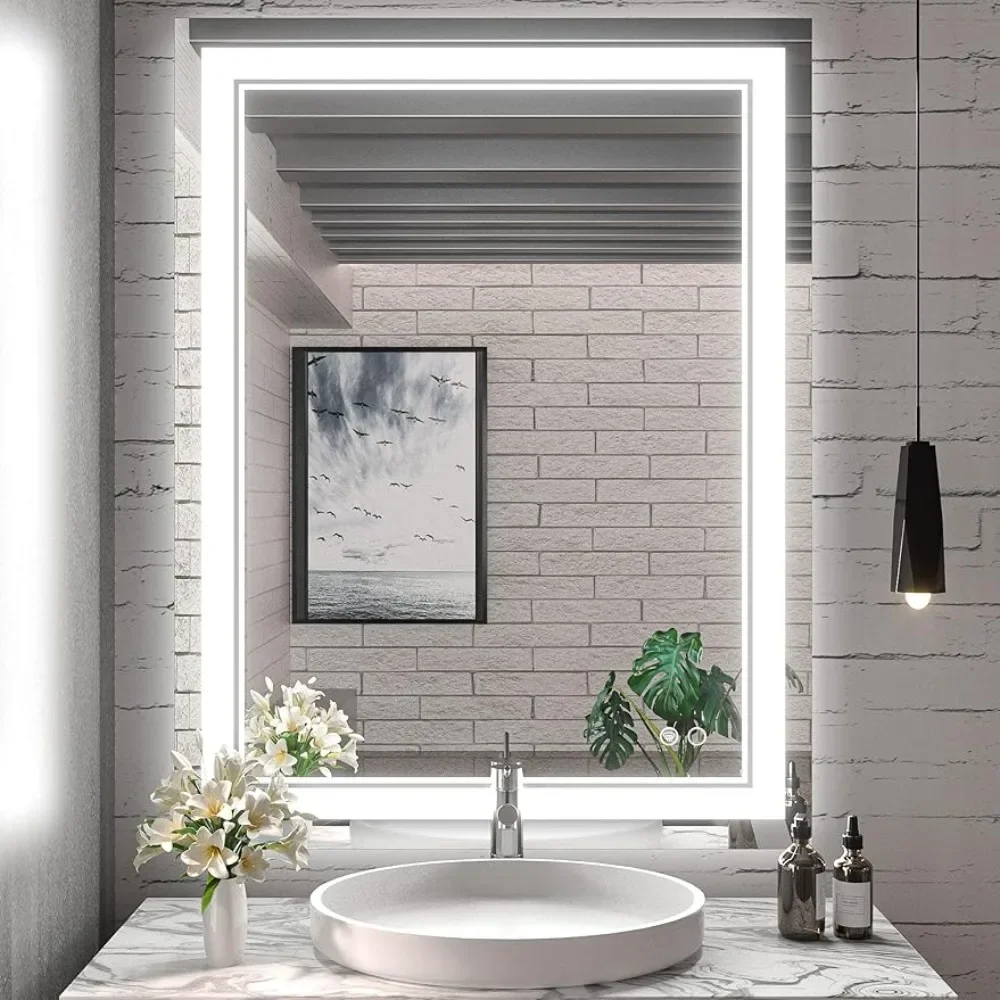 

LED Bathroom Mirror, 36 x 28 Inch Bathroom Mirror with Lights, Anti-Fog Wall Mounted Dimmable Memory Brightness Front Lights