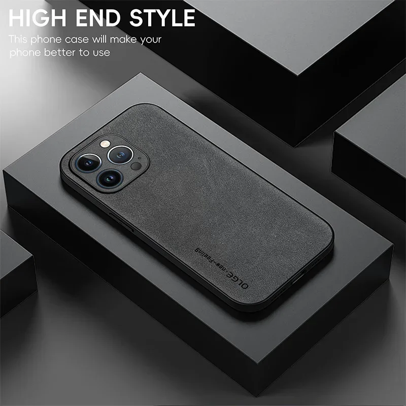Luxury Leather Phone Case For iPhone 17 16 15 14 13 12 11 Pro Max Plus 17 Air Silicone Soft Protection Shockproof Cover Funda
