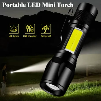 Portable LED Rechargeable USB Torch Mini Flashlight High Power Outdoor Waterproof Zoom Lantern For Camping Emergency Lighting