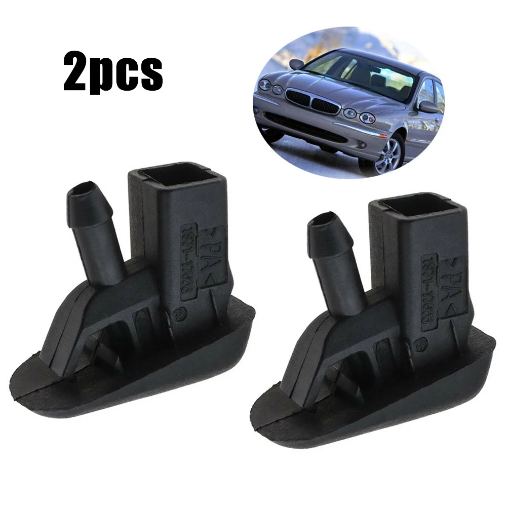 2Pcs Windscreen Washer Jet Spray Nozzles Fit For Jaguar X-Type 2001-2010 Black Auto Accessories Car Front Windshield Washer Wipe
