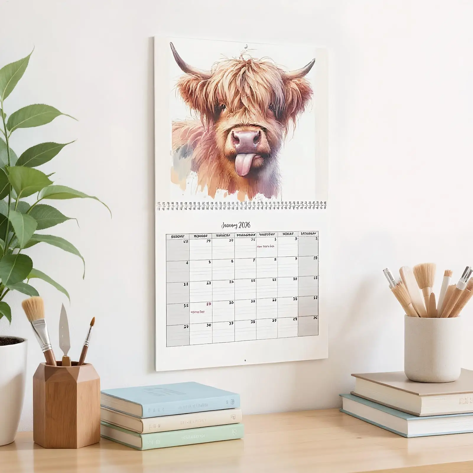 2026 Highland Cattle Calendar Funny Highland Cow Wall Calendar Thick Paper Monthly Planner home wall decorations new year gifts