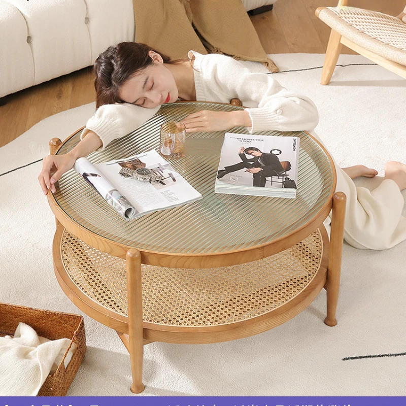 

Coffee Table Small Apartment Living Room Balcony Ins Style Light Luxury Rattan Coffee Table O201