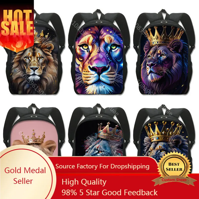 

Lion with Crown Painting Schoolbag Colorful Lion Backpack Fantasy Galaxy Bookbags for Teenager Rucksack Travel Bag Laptop Bag