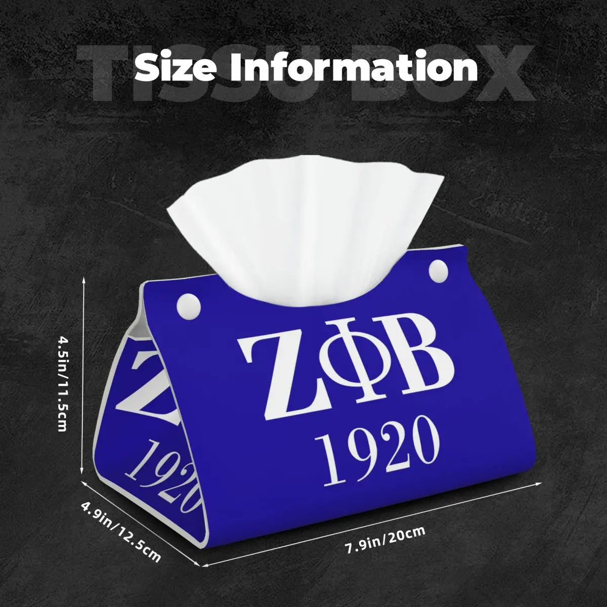 Custom Zeta Phi Beta Sorority Logo Facial Tissue Box Cover Rectangular Greek Letter 1920 PU Leather Tissue Box Holder for Office 5