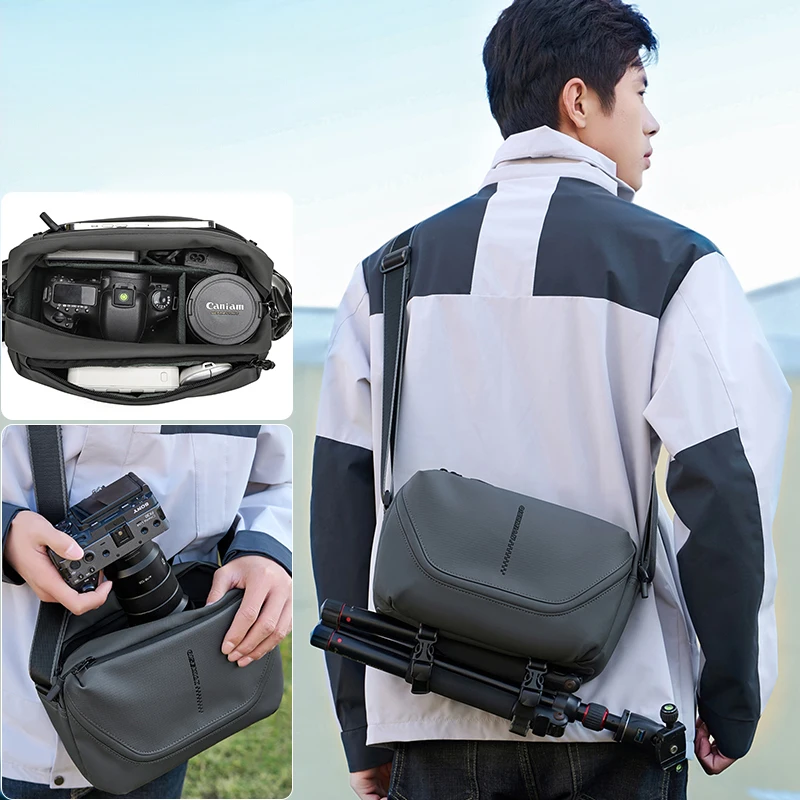 Sac bandoulière étanche convertible pour appareil photo reflex numérique/sans miroir, avec insert rembourré amovible_voghion.com