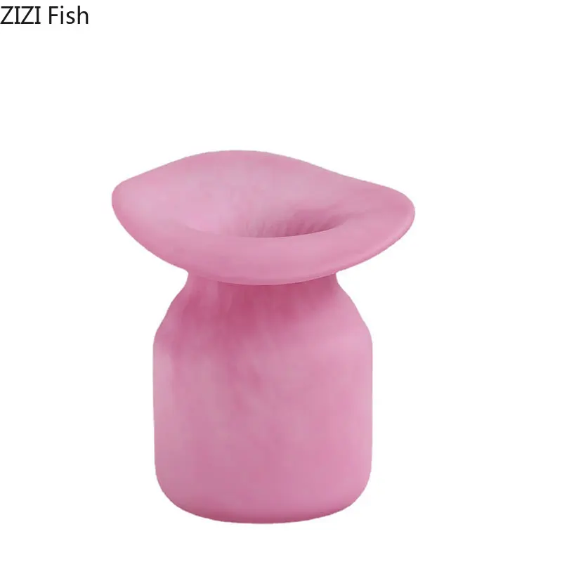 Matte Pink Glass Vase Decorative Flowers Arrangement Desk Decoration Irregular Bottle Mouth Flower Pots Floral Vase Modern Decor 6