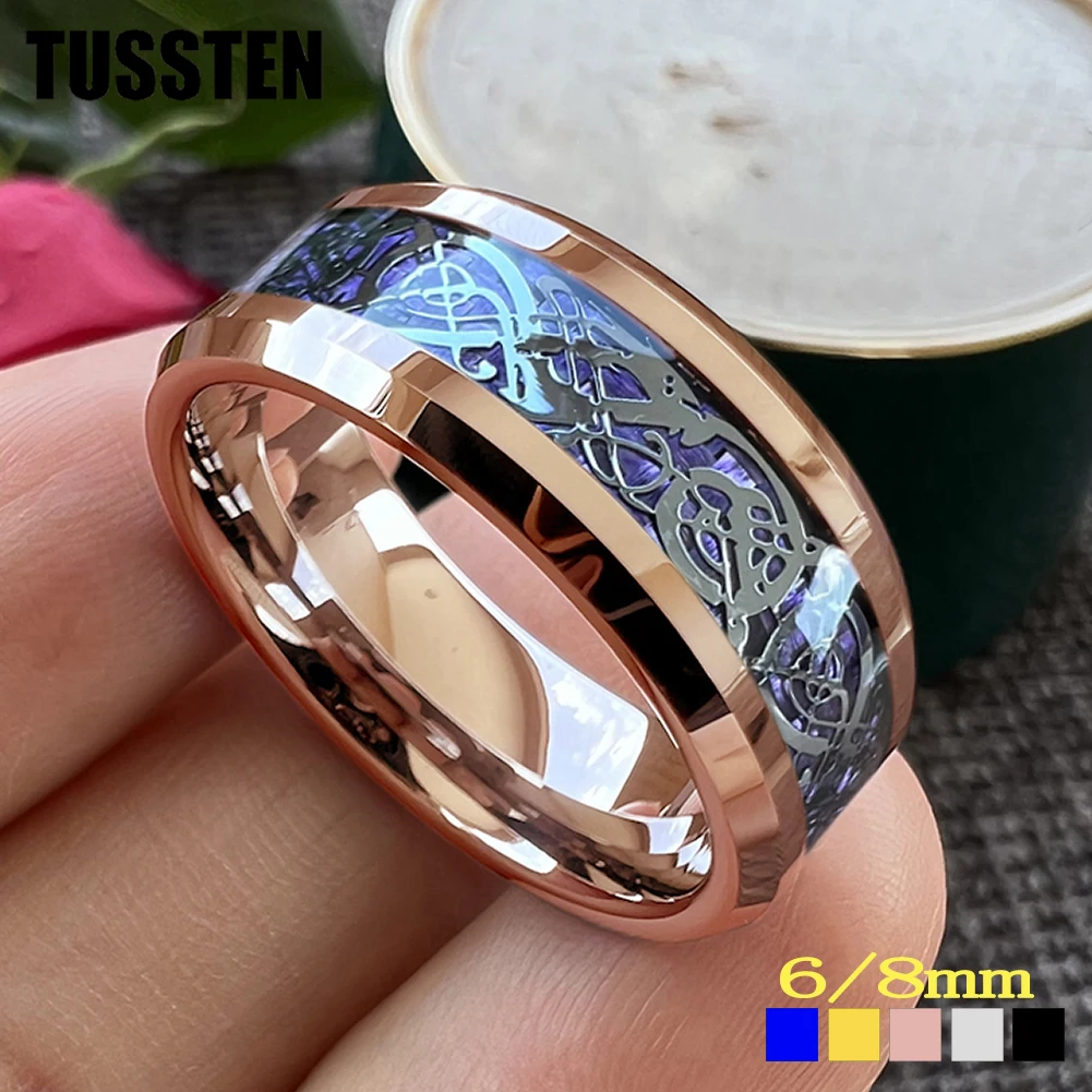 TUSSTEN 8MM Dragon Ring Tungsten Wedding Band For Men Women Beveled Polished Edges Classic Jewelry Free Shipping men s finger ring 8mm width high polished faceted tungsten jewelry gift electroplating gold and silver free shipping customized