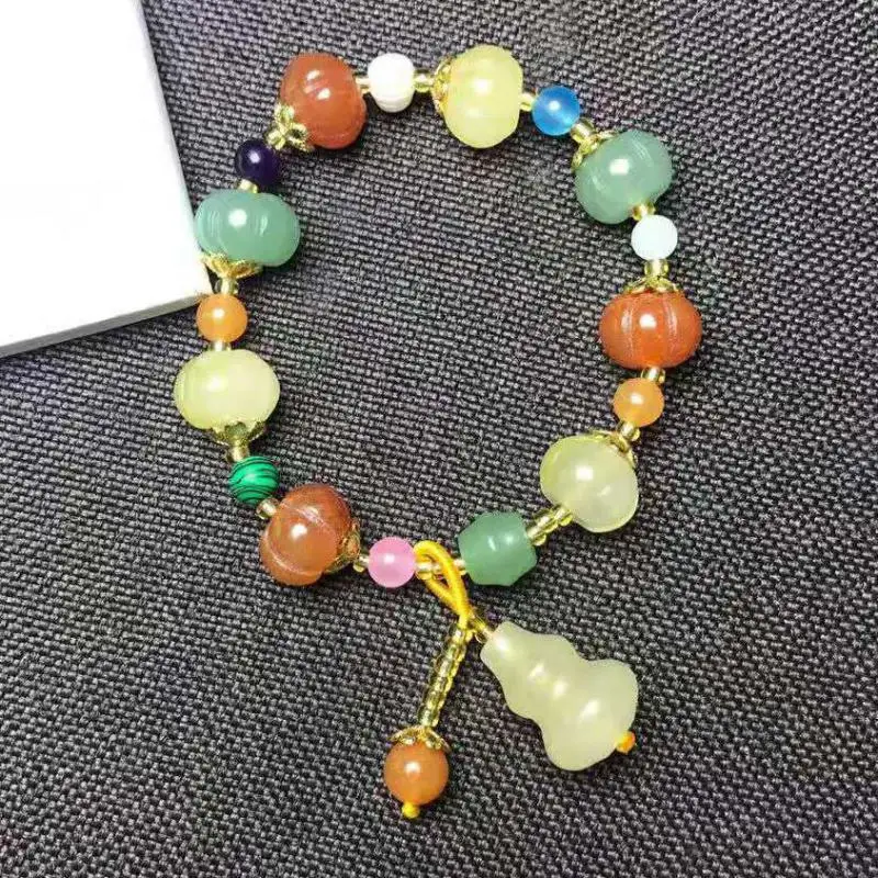 

Colorful Golden Silk Jade Bracelet Pumpkin Beads Elastic Beaded Bangle Women Fashion Charms Jewellery Lucky Amulet Bracelets