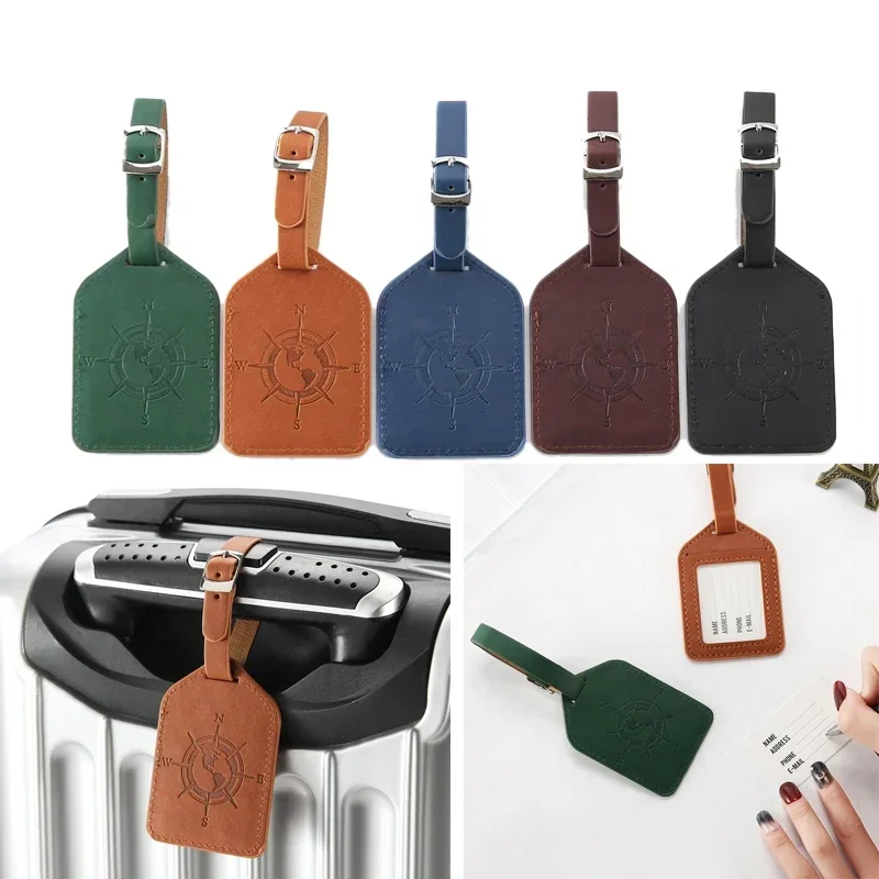Pu Leather Luggage Tags Leather Fashion Suitcase Name ID Address Holder Baggage Label Tags Travel Accessories 1PC