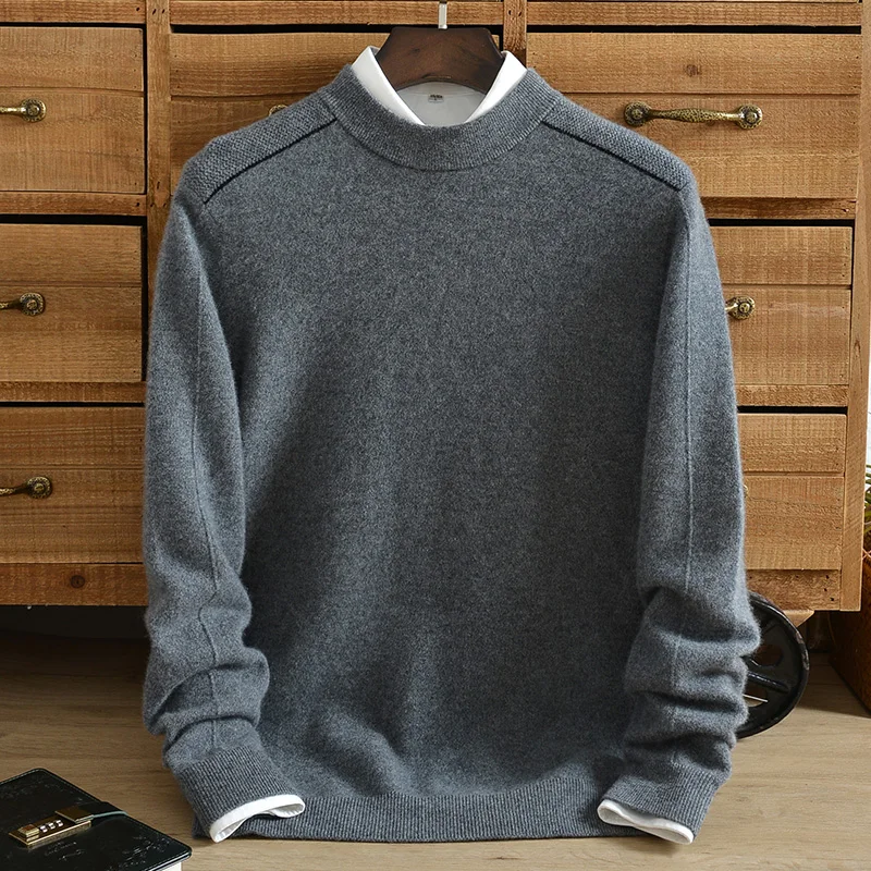 

Утепленный свитер из чистого кашемира, мужской свитер с воротником-хомутом для мужчин среднего возраста, 100% чистый кашемировый свитер, теплый зимний свитер