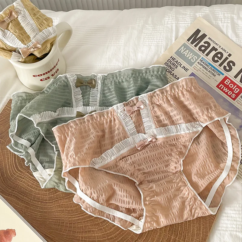 

Women's Underwear Panty Sexy Lace Panties Cute Girl Bowknot Briefs Middle Waist Seamless Underpants Female Lingerie One Size