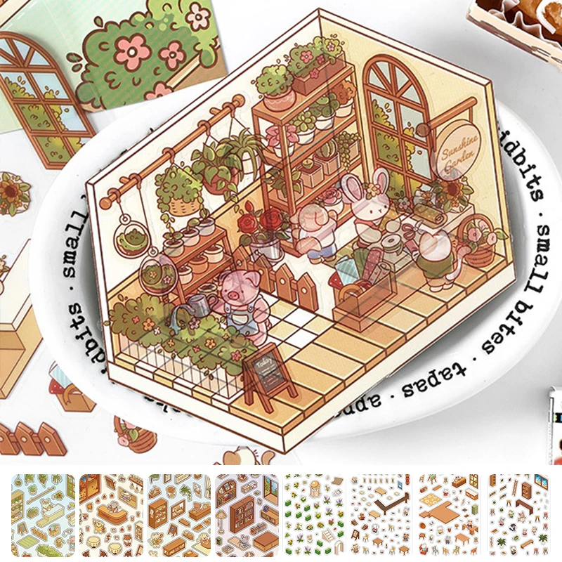 DIY 3D Puzzles Sticker 3D Miniature House Stacked Laundry Fireworks Display Scene Ledger Decorative Gift Sticker