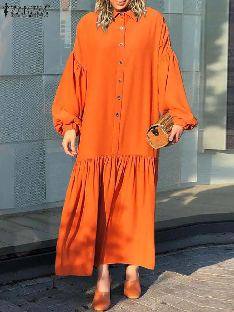 Robe de Grandes Moda Zanzea Vestidos Femininos Boêmio 2022 Primavera Puff Manga Maxi Vestido Longo Casuais Sólidos Plissados Baggy Dimensões 12 Computers & Electronics