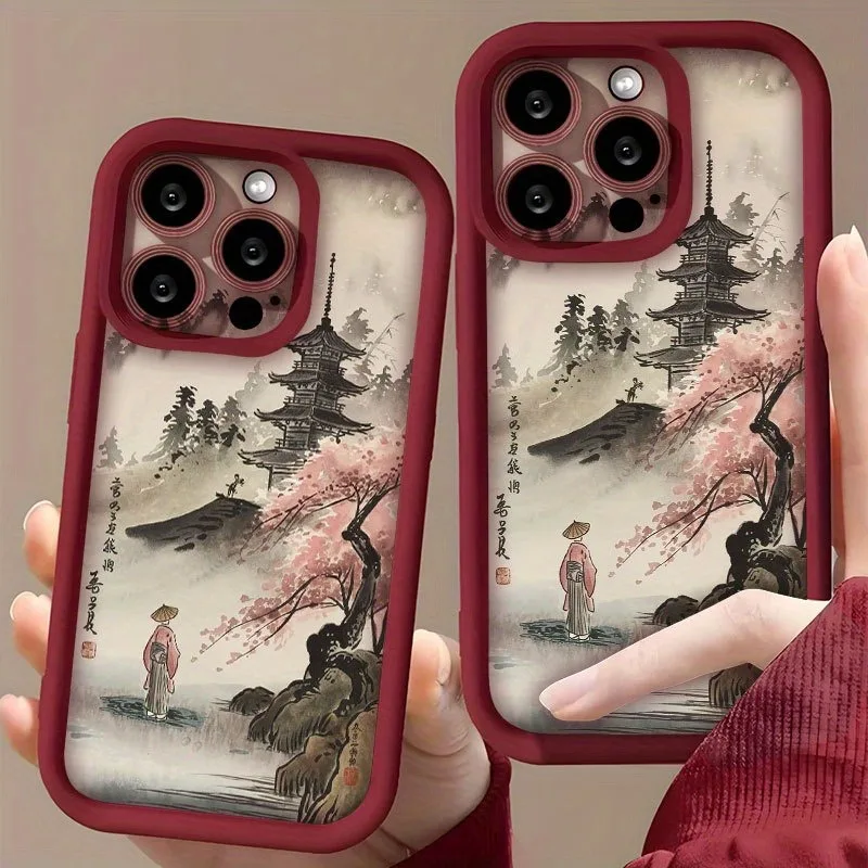 Japanese Temple & Cherry Blossom Soft Phone Case Cover
