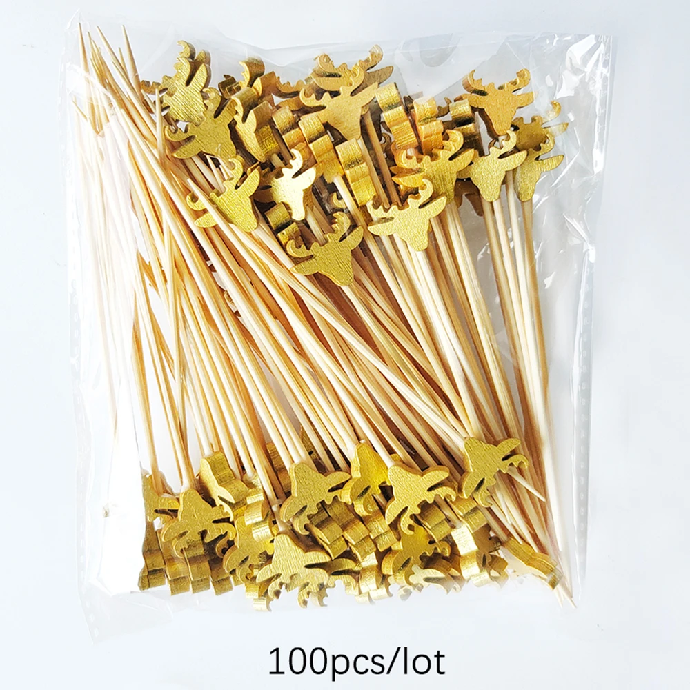 100 stücke Weihnachten Einweg Bambus Spieß Weihnachten Party Gabeln Dessert Salat Sticks Dekor Essen Picks Weihnachten 2025 Dekoration – Detail 5