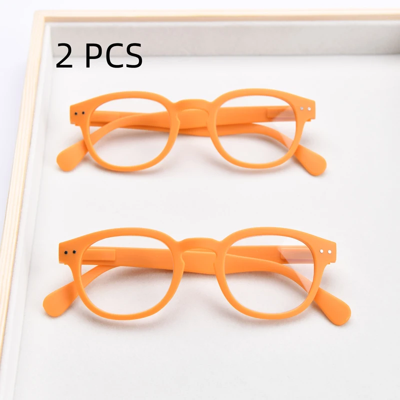 2PCS Anzug Lesebrille Runde Männer Frauen Klassische Retro Brillen Rahmen Vintage Einfachen Stil Orange Blau Rahmen Mode Gefälschte auge