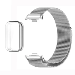 Milanese Magnetic Metal Strap with TPU Screen Protector - Xiaomi Band 10 Pro (Silver and Case)
