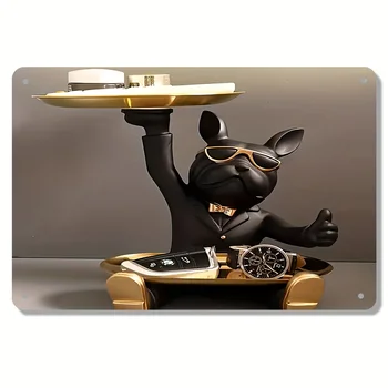 Vintage French Bulldog Metal Wall Art Sign 8x12 1