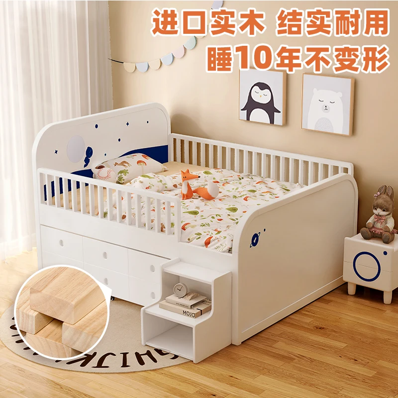 Children's bed boys solid wood half-height bed 1.2 meters girl guardrail fence 1.5 meters single children's room