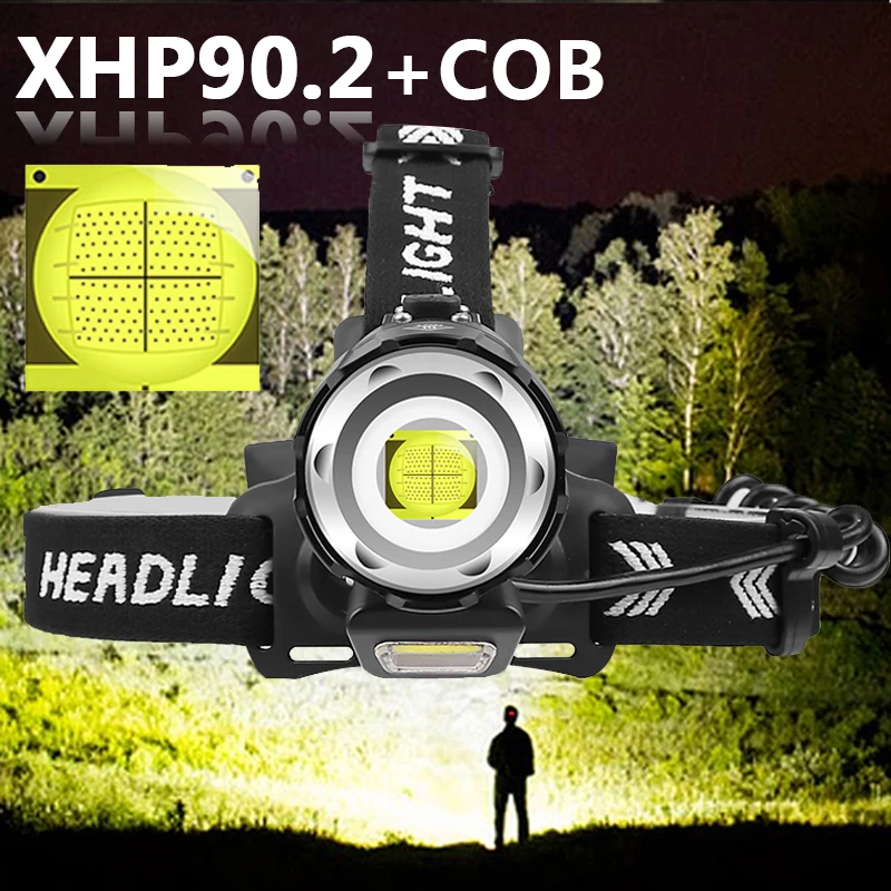 Led Headlamp Super Bright XHP90.2 4core Zoomable Headlight Usb
