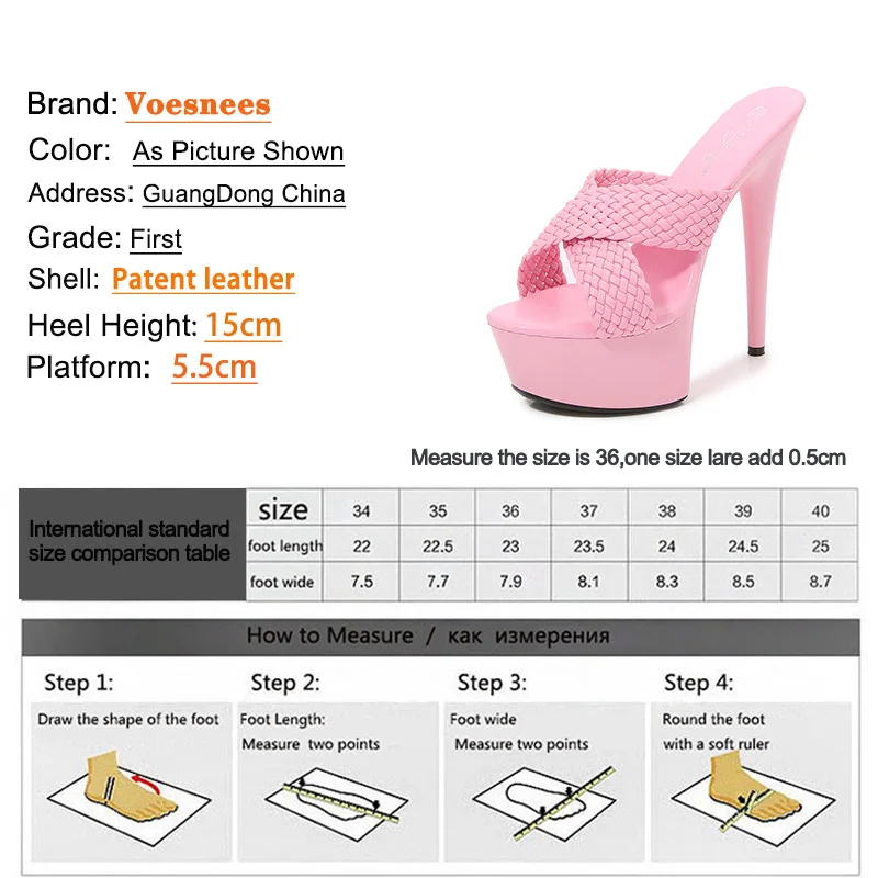 Women Slippers 15CM Summer Thin High Heels Pumps Black Fashion Weave Sandals Plus Size Europe And America Ladies Shoes