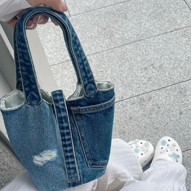 The Tote Bag Denim Handbags For Women Denim Bag Jeans Bucket Bag Women Denim Purse Handbag Tote Bag