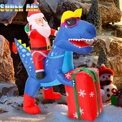 Christmas party toy for celebrition decoration pretty Inflatable Santa Claus ride a dinosaur with gifts