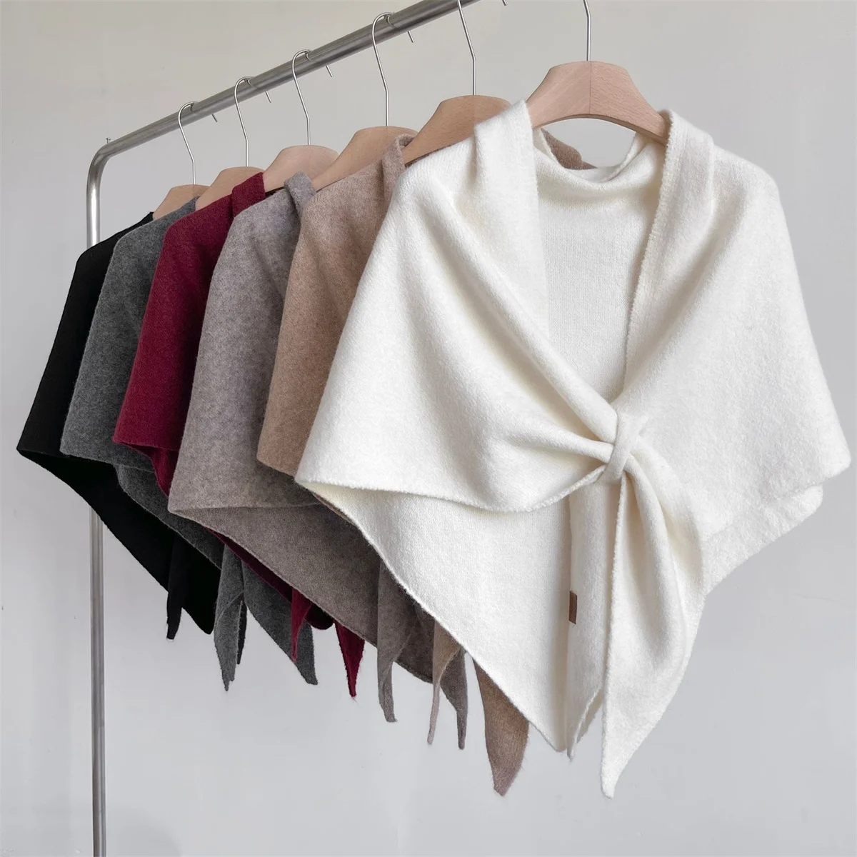 Autumn Winter Korean Women Multi-functional Neck Wraps Wool Blended Triangular Shawl Female Thickened With Knitted Warm Shoulder