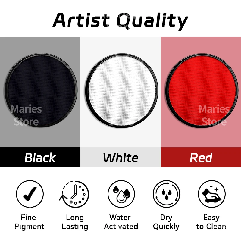 Vivid White Black Red Water-Based Makeup Paint for Adults - Ideal for Skull, Witch, Goth, Cosplay, Halloween, Christmas, and Party Looks