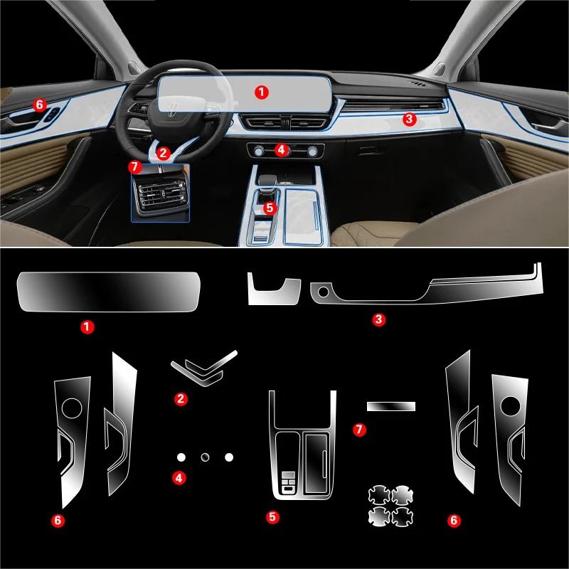 ForHongqiHS520192023TPUTransparentFilmCarInteriorSticker