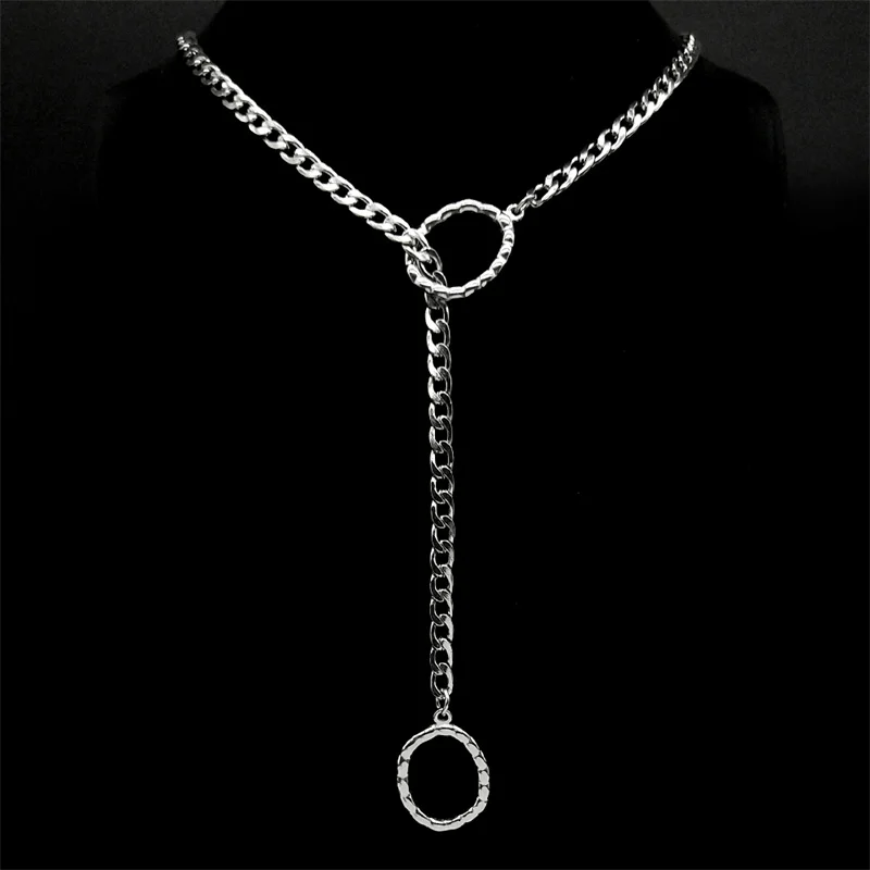 Quadratische O-Ring-Kette für Damen und Herren, Punk-Rock-Halskette, Edelstahl, herzförmige lange Halsketten, verstellbare Y-Halskette, Schmuck