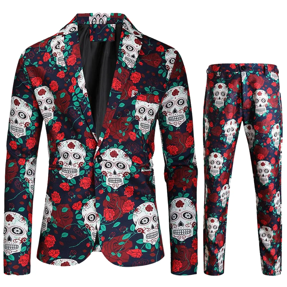thumbnail image 4 of Gorro navideño de anime para hombre, chaqueta azul y roja, divertido árbol de Navidad, muñeco de nieve, estampado, blazer de un botón, frente abierto, trajes de trabajo de oficina para negocios, 4 of 5