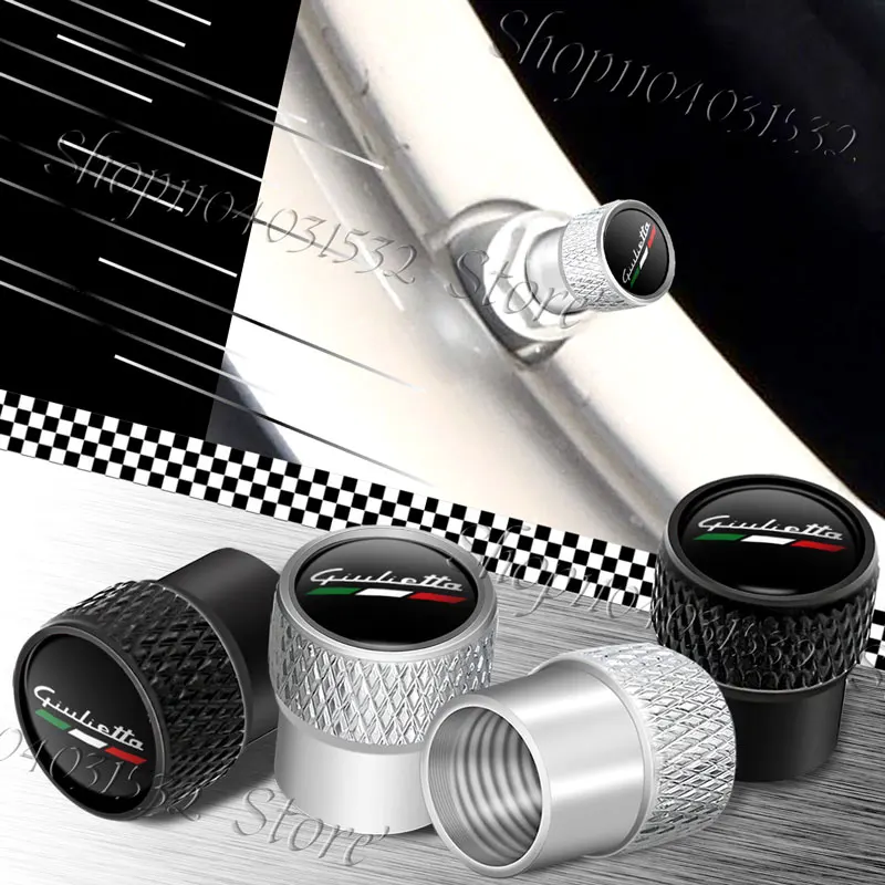 Set of 4 Metal Alloy Tire Valve Caps with Emblem Design