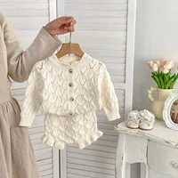 22117 Baby Clothing Set 2024 Spring Autumn New Knitted Girl's Sweater Suit Thin Cardigan Coat +Short Sweet Two Piece Suit