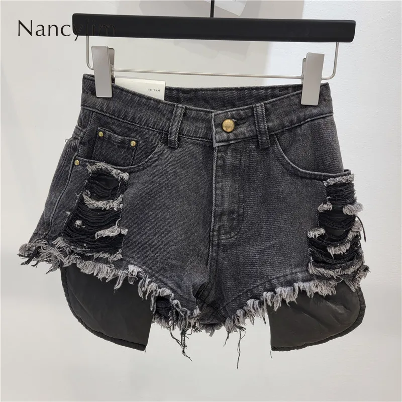 American Hot Girl Style Street Ripped Denim Shorts Female 2024 Summer High Waist Sexy Tassel Frayed Edge Hot Pants for Women