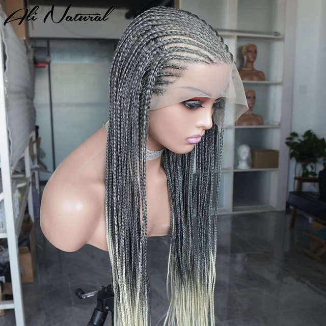 Long Braided Wigs Synthetic Lace Front Braiding Wig 13x6 Cornrow Braids  Wigs For Black Women Box Ombre Color Frontal Afro Wig - AliExpress
