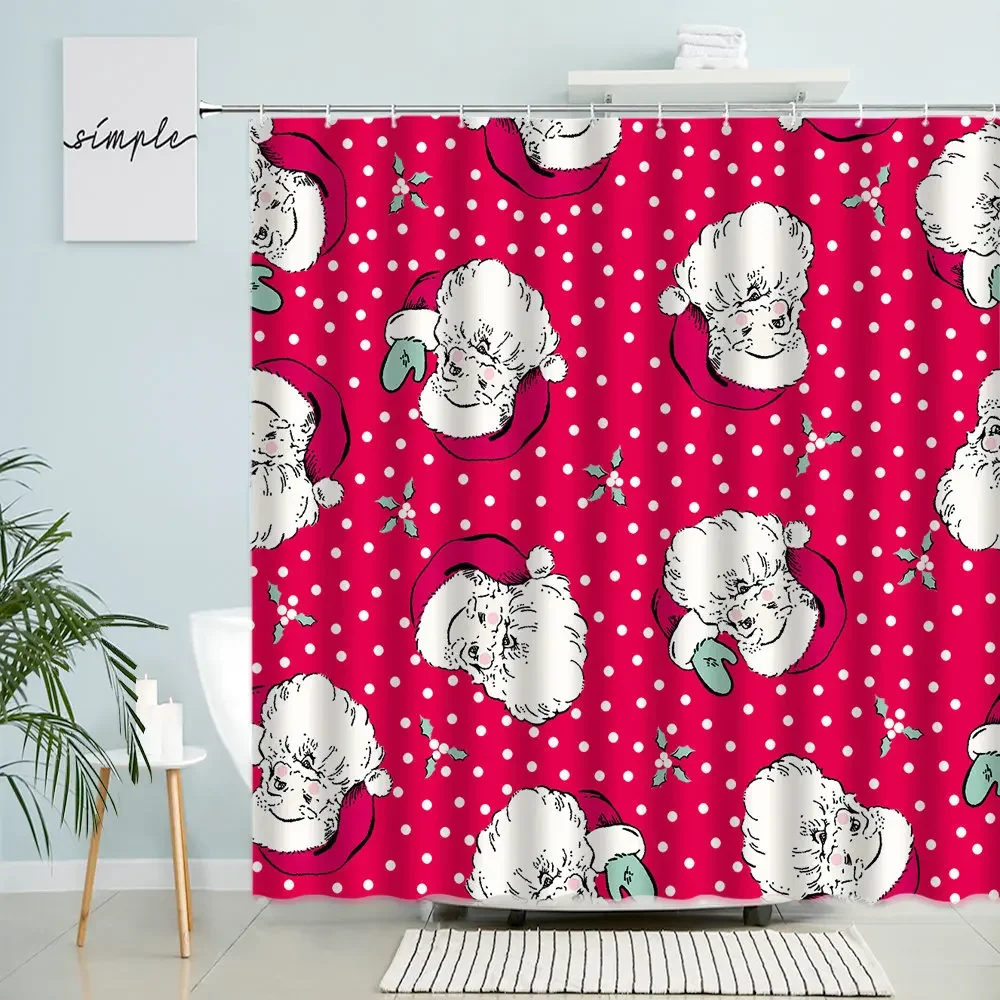 

Занавеска для душа с милым мультяшным Санта-Клаусом, детский Декор для ванной на новый год, ванночка на Рождество с крючком, водонепроницаемый экран из полиэстера