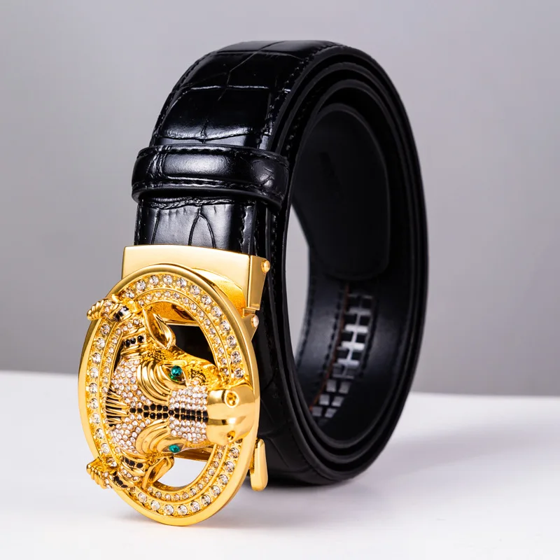 2022 new high grade men\'s leather embossing automatic checkout full grain leather business waistband belt belt Luxury Designer