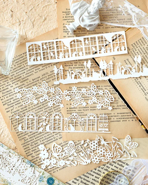 DREMISI 80Pcs Vintage Scrapbooking Supplies Lace Scrapbook Paper Scrapbook  Cutouts Flower Frame Cutout White Black Decorative Paper Junk Journaling